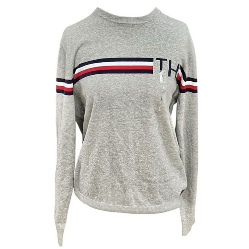 Tommy Hilfiger Men’s Crewneck Sweater Size Large Striped White Red Blue Preppy